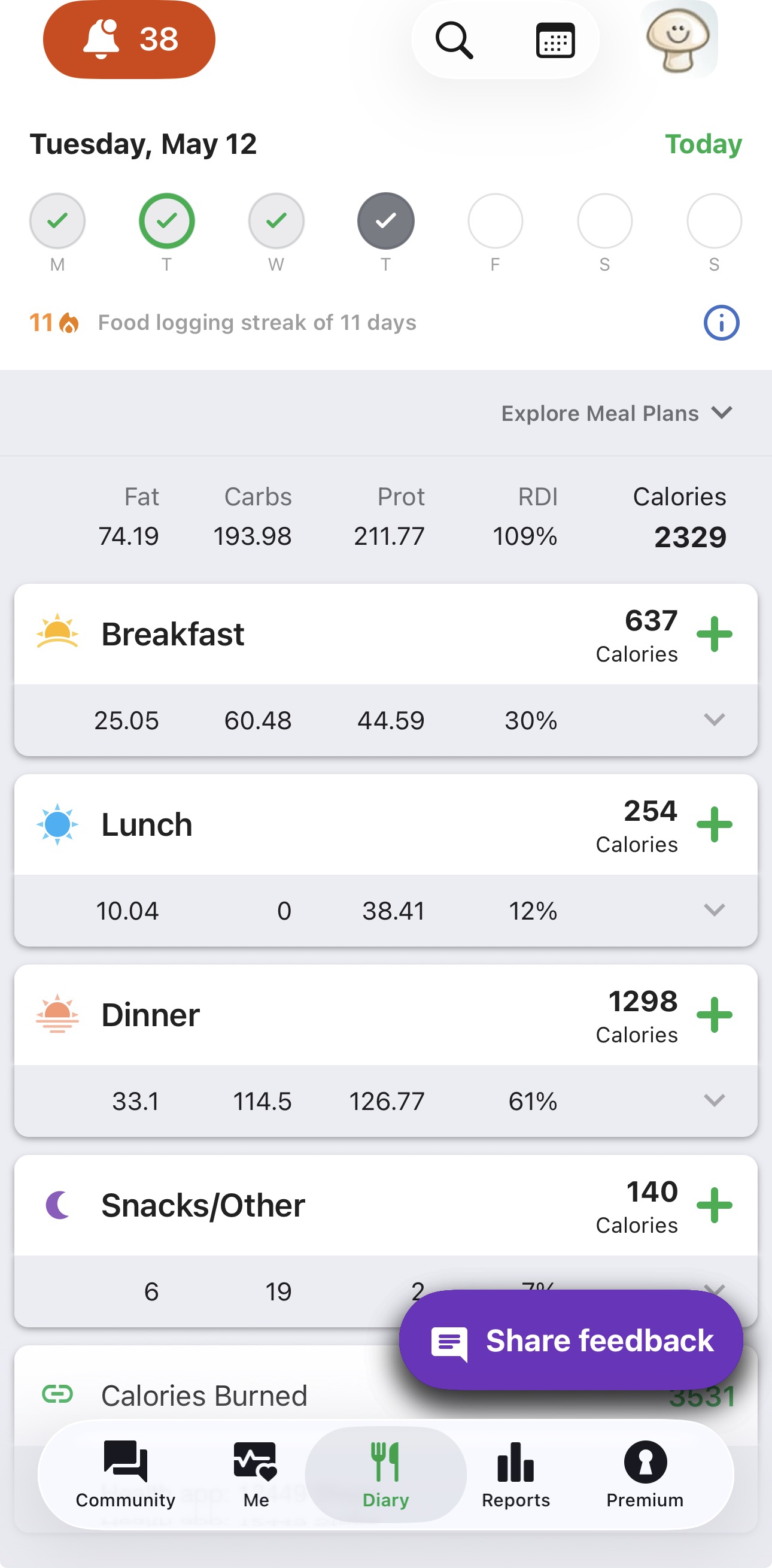 Fatsecret app screenshot