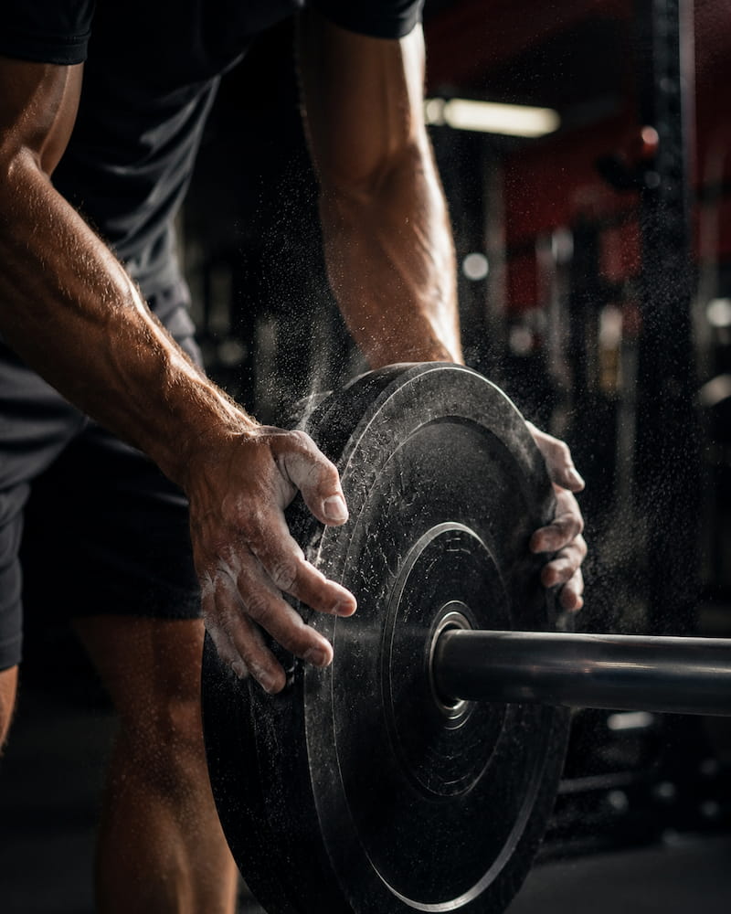 Athletic man adding weight to a barbell
