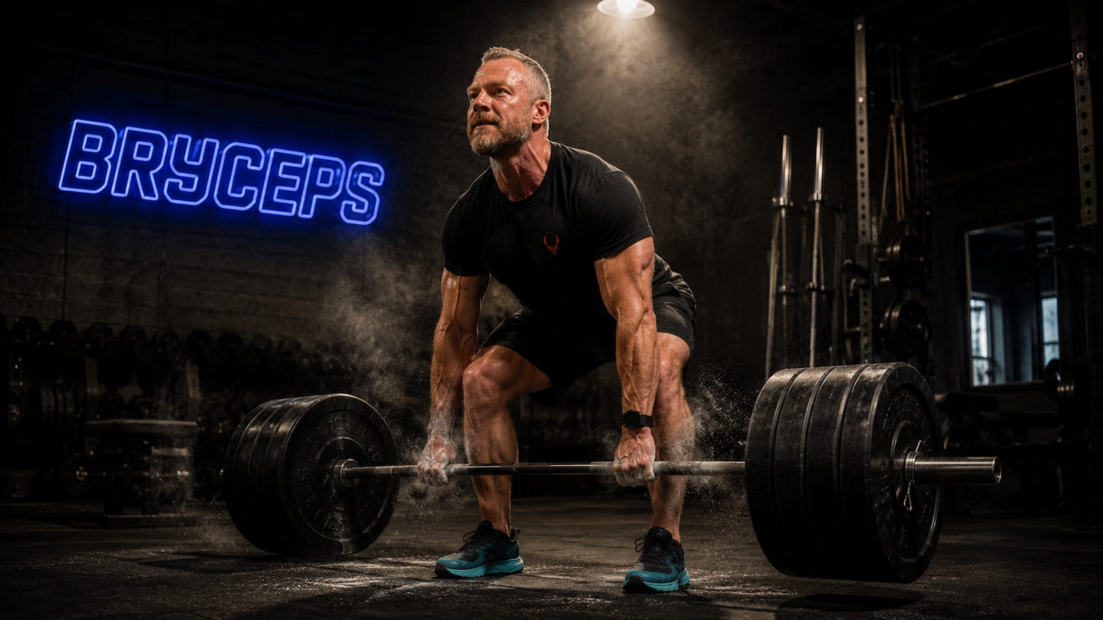 athletic man dead-lifting a heavy racked barbell