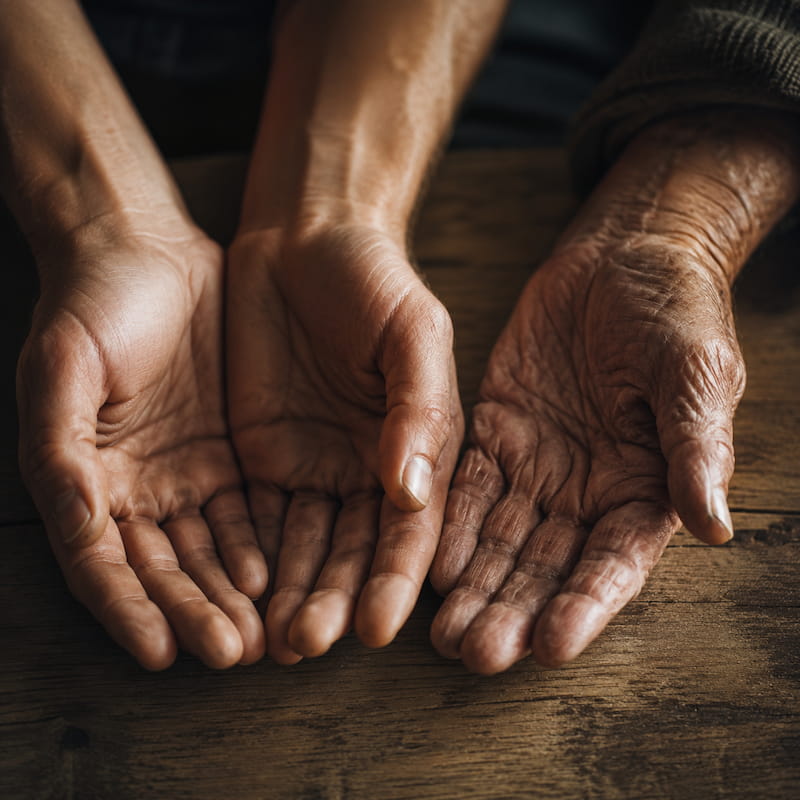 young hands next to aged hands