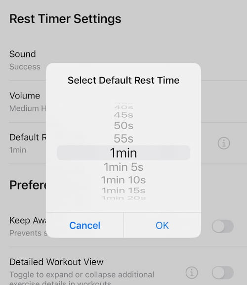 Lyfta default rest timer