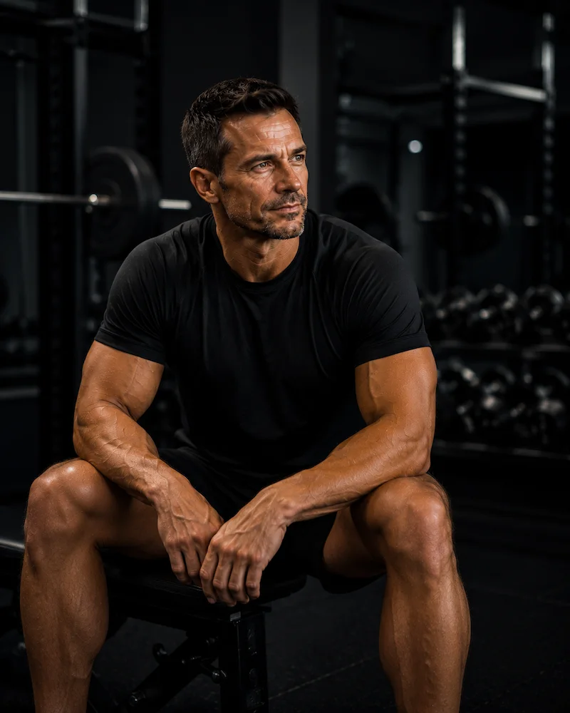 Bryant Wimmer between sets at Vasa Fitness — composed and focused
