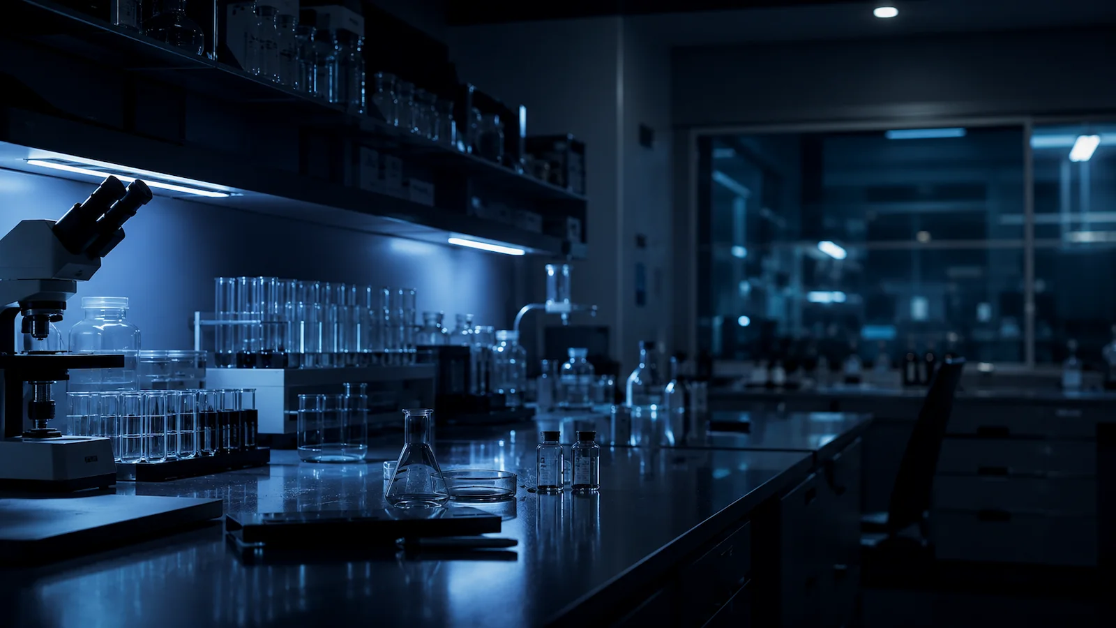 Scientific research lab setting representing peptide clinical evidence and human trials